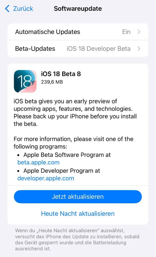 回民苹果手机维修分享苹果 iOS / iPadOS 18 开发者预览版 Beta 8 发布 